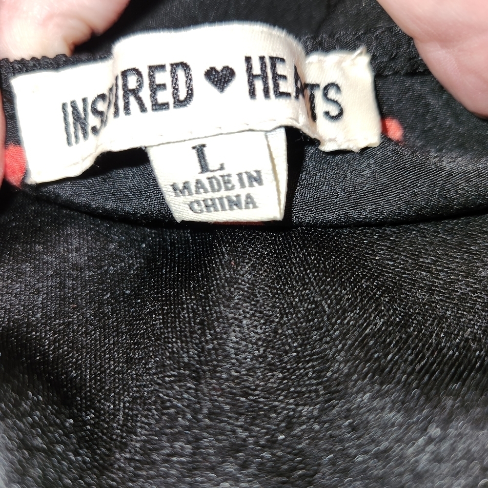 Inspired Hearts Black Dress With Red Hearts Size L Puffy Ruffle Sleeves & Neck - Picture 9 of 11